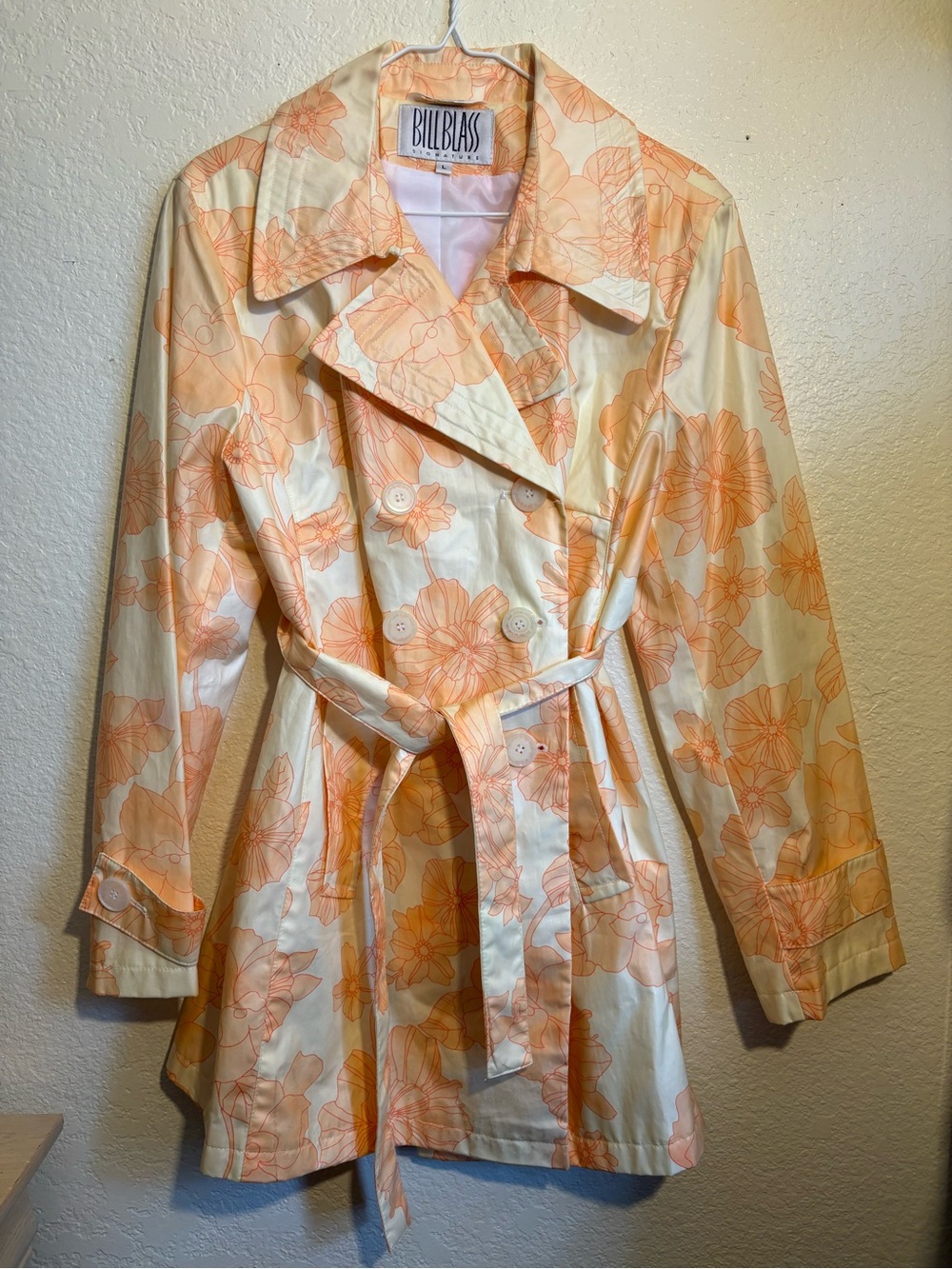 bill blass Vintage Peach Floral Trench/Rain Coat